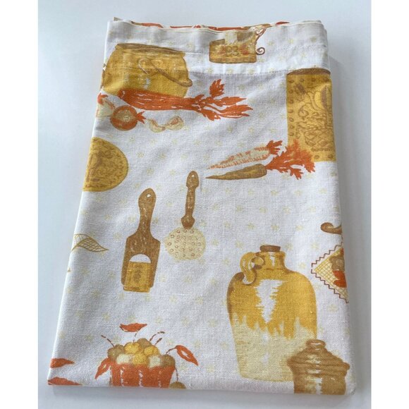 Vintage 1970s curtain, brown orange kitchen appliances pattern, rod header panel - Picture 10 of 10